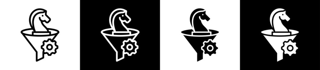 Funnel Strategy Icon Set In Black And White Filled Style Collection 