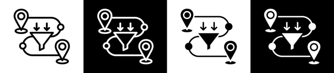 Conversion Path Icon Set In Black And White Filled Style Collection 