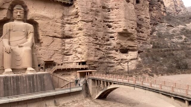 Bingling Temple Ancient Buddhist Cave Grottoes in Gansu, China