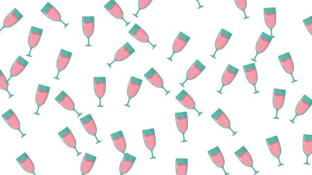 Repeating pattern of pink champagne glasses on white, perfect for elegant celebratory designs, invitations, and stationery. Ideal for party themes.