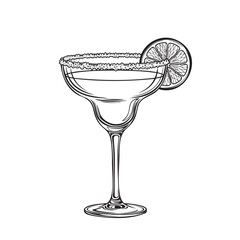 Illustration of a classic margarita glass with lime slice and salt rim
