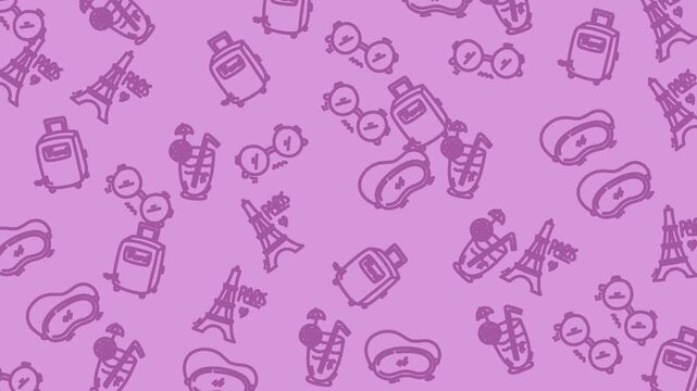 Purple Background with Various Icons Pattern.