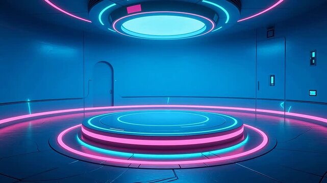 FuturisticIndoorScenewithCircularPlatform&NeonLights