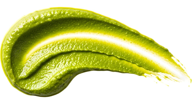 Vibrant green paste swirl with textured surface and soft lighting on on transparent background