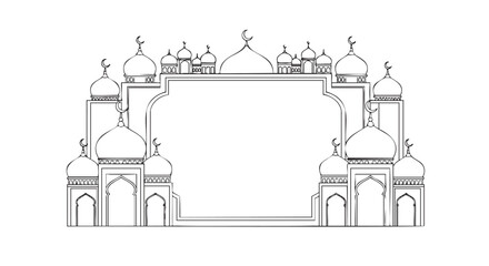 Islamic mosque architectural frame design with domes and arches isolated