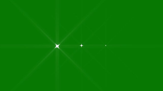 Glowing star animation, twinkle sparkle glitter effect, white doodle cartoon blinking stars, flat vector light burst, green screen overlay, festive 4k loop