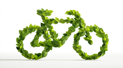 Bicycle Made of Fresh Green Leaves on White Background