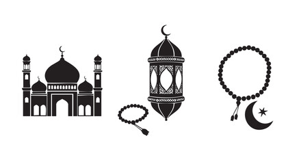 Islamic religious symbols and mosque illustration isolated design