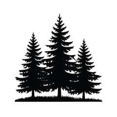 Fototapeta premium Silhouette of three evergreen trees against a white background