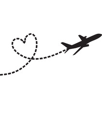 Fototapeta premium Airplane Flying Heart Shaped Trail Symbolizing Love Travel.