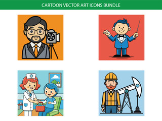 Cartoon vector art icon bundle featuring various occupations and professions