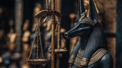 Egyptian Anubis Statue with Scales of Justice
