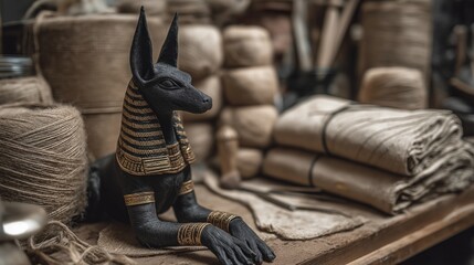 Ancient Egyptian Anubis Figurine on Table