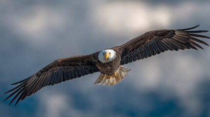 Obraz premium Bald Eagle Flying Directly Towards Camera, Wings Wide