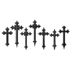 Collection of ornate crosses isolated on transparent background