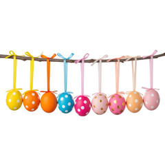 Easter eggs isolated on transparent background hanging from a line