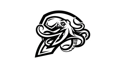 Monochrome octopus illustration on white © Jean