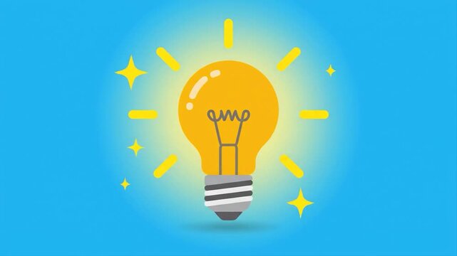 Bright idea concept with a glowing light bulb turning on against a blue