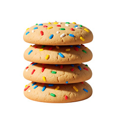 Stack of colorful sprinkles cookies isolated on transparent background