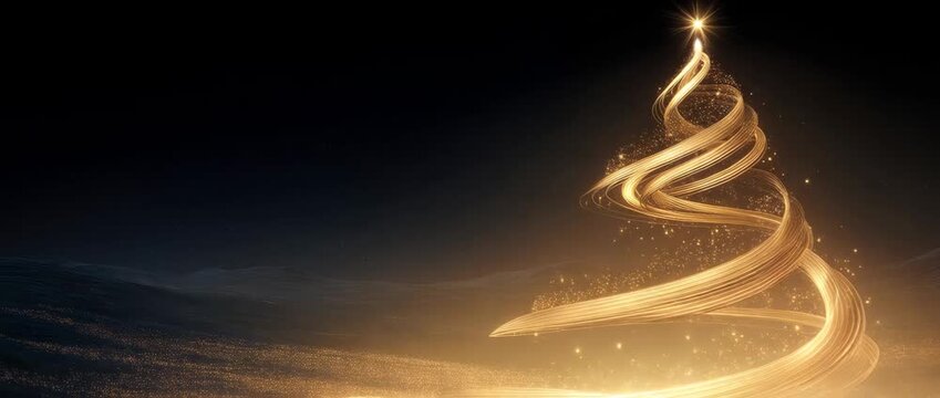 Glowing spiral Christmas tree made of golden light