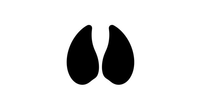 Abstract minimalist representation of a swine hoof print in a solid black silhouette, ideal for agricultural themes, veterinary signage, animal tracking, and farm-related design projects