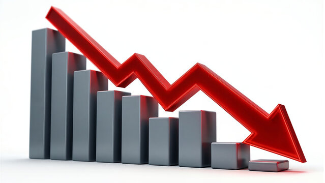 A dramatic decline in financial performance represented by a red arrow and decreasing bar graph