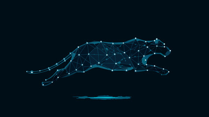 A digital illustration of a running cheetah constructed from glowing lines © MihirKumarMondal