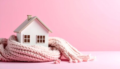 House model wrapped in scarf, on pink background