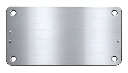 Brushed metal plate with rounded corners and four holes for mounting