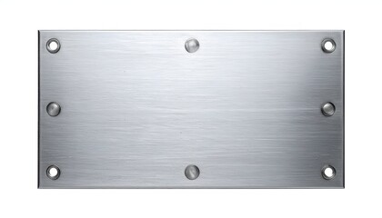 Brushed metal plate held by rivets, isolated against a white background