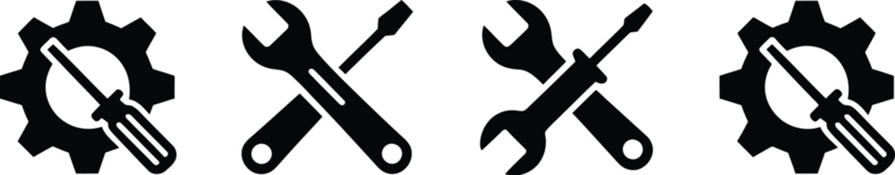 A sleek minimalist icon set design featuring essential engineering and repair tools, ideal for various digital interface designs and technical applications