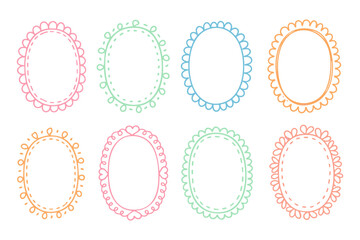 Set of eight decorative oval frames with playful designs.