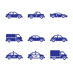 Fototapeta premium collection of blue car vehicle icons on white background
