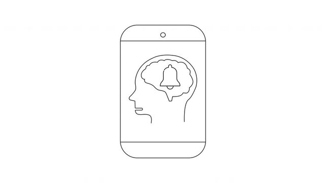 Mindfulness App Reminder - Brain and Bell Icon on Phone.