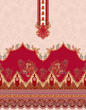 Pakistani Kurti digital design flower pattern - illustration