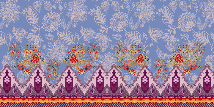 Pakistani Kurti digital design flower pattern - illustration