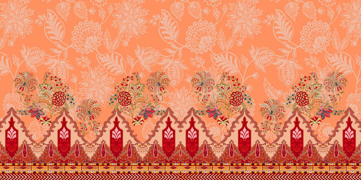 Pakistani Kurti digital design flower pattern - illustration