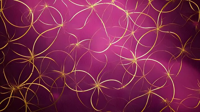 Animated swirling patterns of golden lines on a vibrant purple background, creating a mesmerizing visual effect in a looping video