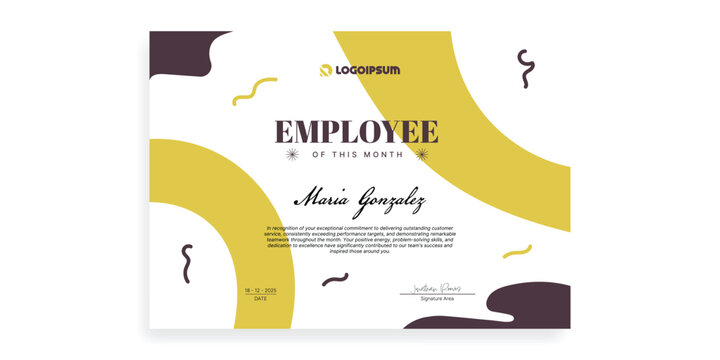 Employee of the Month Award: A well-designed certificate with a clean and modern aesthetic, ready to celebrate and recognize employee excellence.