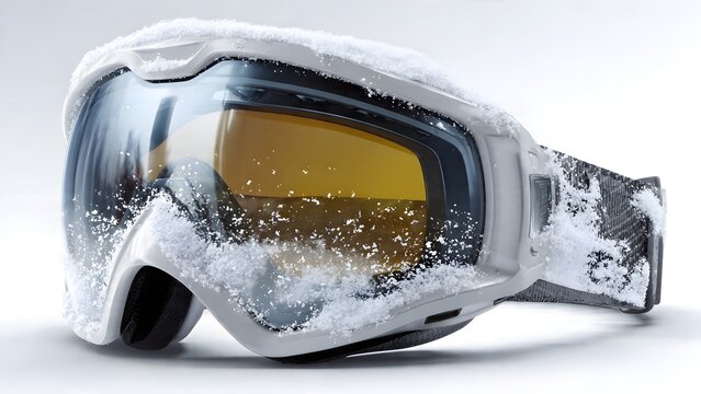 A pair of ski goggles covered in snow, ready for adventure