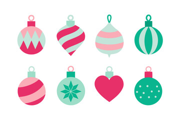 Christmas ornaments in pink and green hues