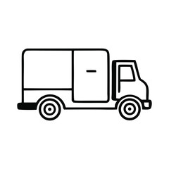 Fototapeta premium Simple line art icon of a delivery truck, representing logistics and transportation services for goods and packages