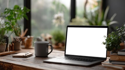 Workspace with mockup blank screen laptop computer.