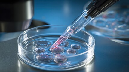 Stem cell research- nuclear transfer being carried out on several embryonic stem cells for cloning