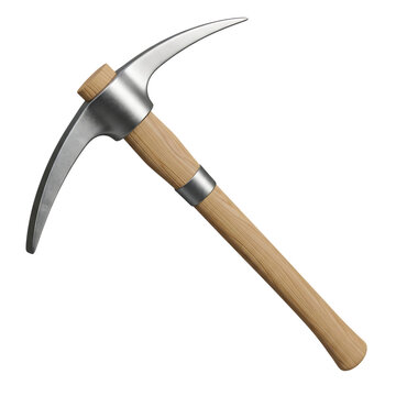3D Pickaxe with Wooden Handle Isolated on Transparent Background
