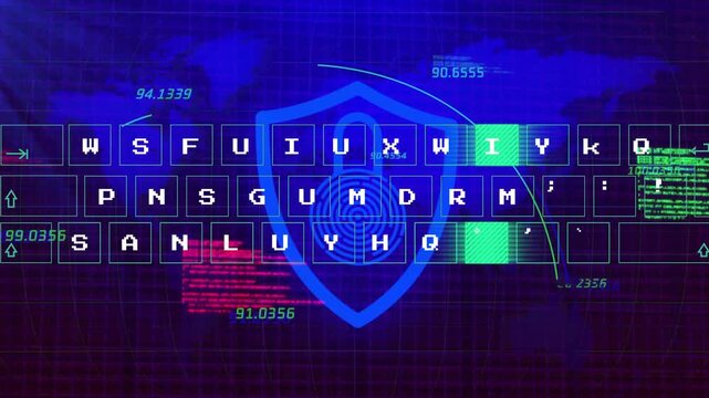 Shield pulsing and emitting pulse, keyboard fading in as keys lighting and system verifying keys