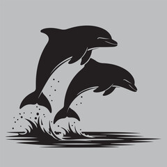 Obraz premium Jumping Dolphins silhouette vector design art and illustration