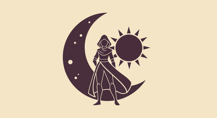 Mystical figure with moon and sun symbol © Kalimasada