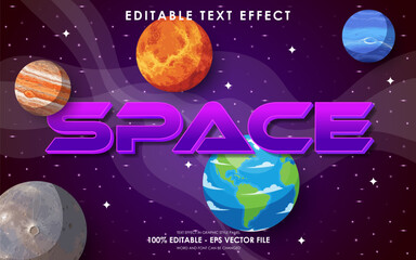 Space editable text effect with planets and stars in a cosmic background. © Re Project Studio