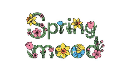 A delightful illustrative graphic showcasing the vibrant essence of springtime with charming floral typography, capturing a joyful seasonal